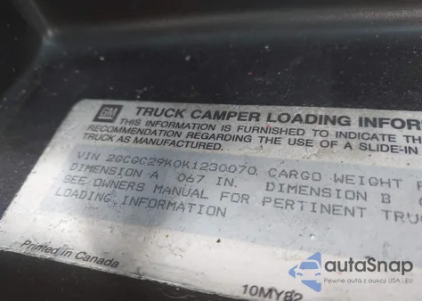 1989 Chevrolet Gmt-400 C2500 z USA, uszkodzony, nr VIN 2GCGC29K0K1230070